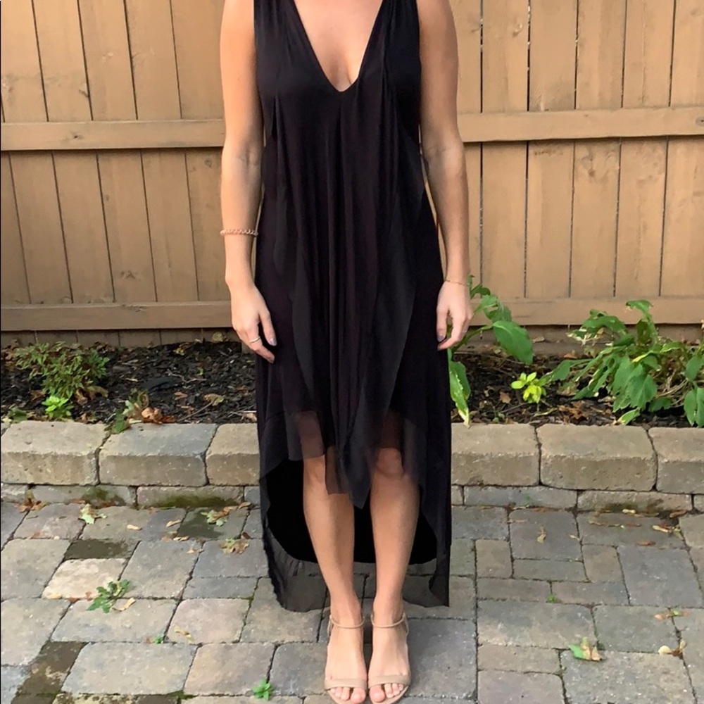 BCBG MAXAZRIA highlow ribbed dress w/ tulle detail